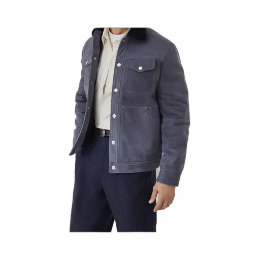 Shearling-Collar Flap-Pocket Jacket