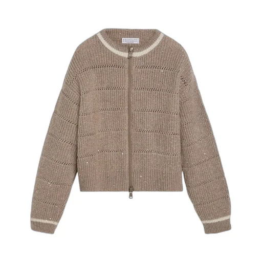 Sequin-Embellished Zip-Front Cardigan