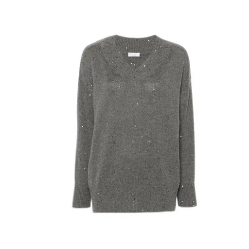 Sequin-Embellished V-Neck Jumper