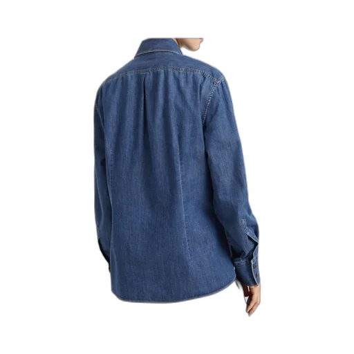 Buttoned Curved Hem Denim Shirt