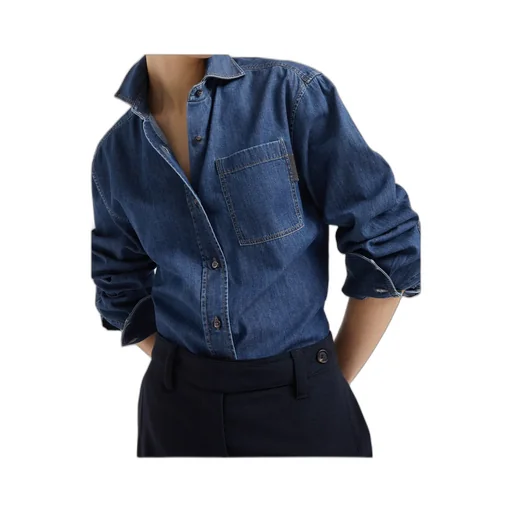 Buttoned Curved Hem Denim Shirt