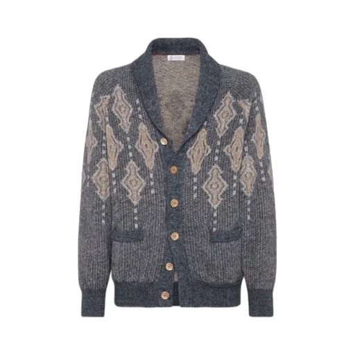 Geometric Jacquard Buttoned Cardigan