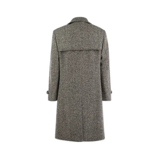 Herringbone Pattern Double-Breasted Coat