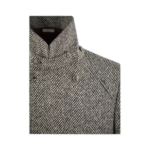 Herringbone Pattern Double-Breasted Coat