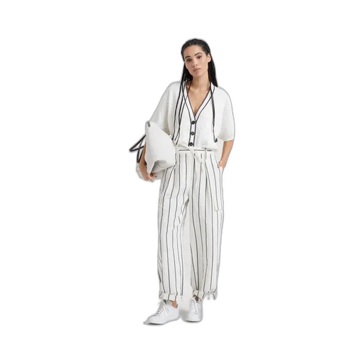 High-Waisted Striped Tapered Trousers