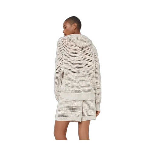 Open Knit Drawstring Hoodie