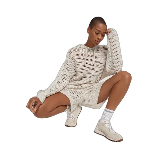 Open Knit Drawstring Hoodie