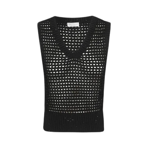 Sequin Embellished Open Knitted Vest