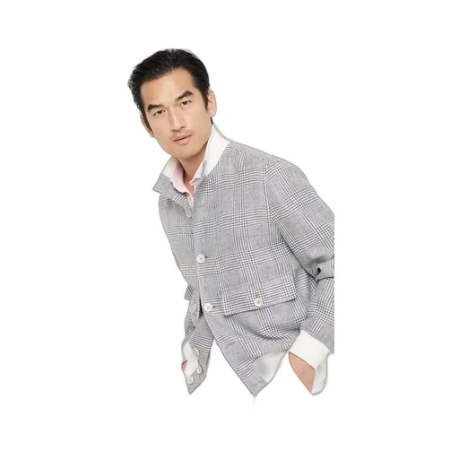 Checked High-Neck Jacket