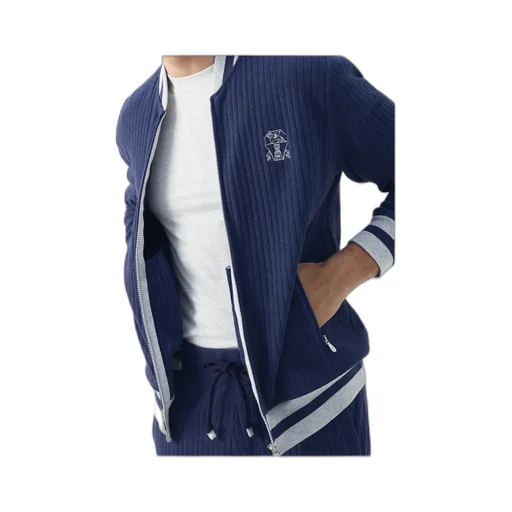 Logo-Embroidered Ribbed Zip-Up Sweatshirt