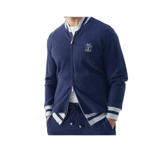 Logo-Embroidered Ribbed Zip-Up Sweatshirt