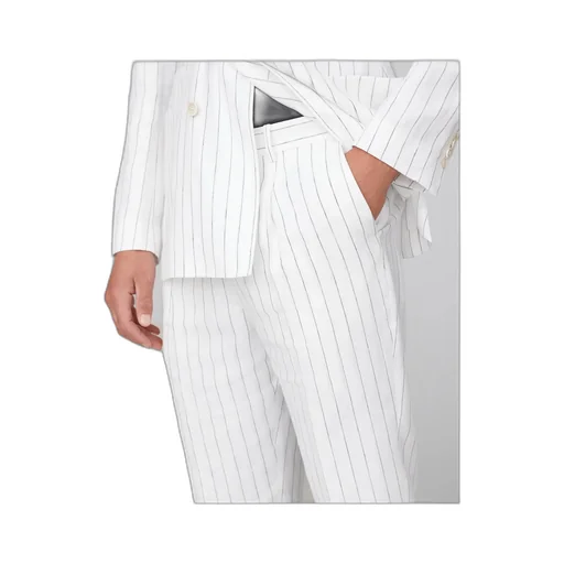 Mid-Rise Stripe-Printed Straight-Leg Trousers