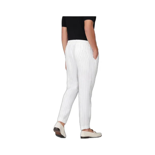 Mid-Rise Stripe-Printed Straight-Leg Trousers