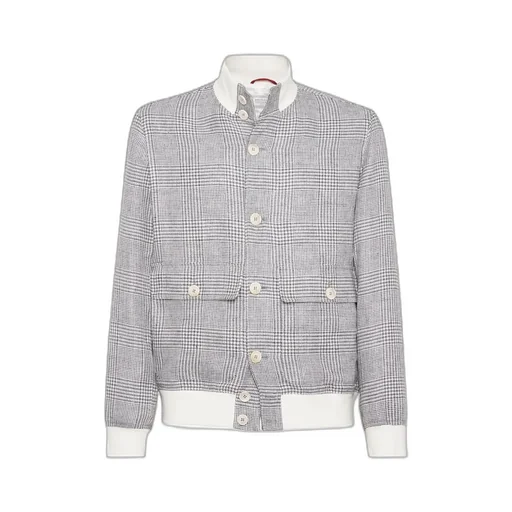 Checked High-Neck Jacket