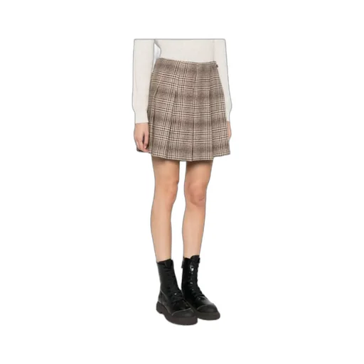 Houndstooth-Pattern High-Waist Skirt