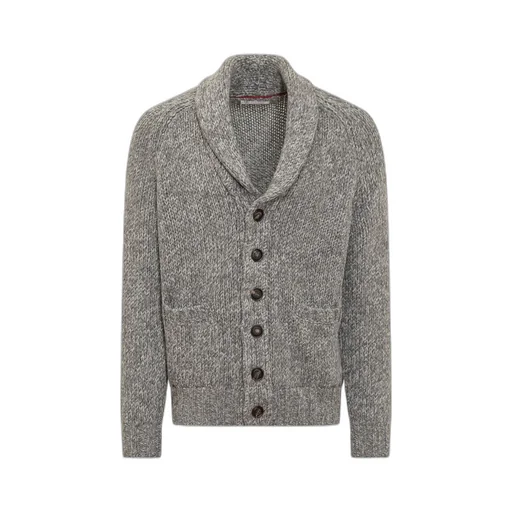 Shawl-Collar Button-Up Cardigan