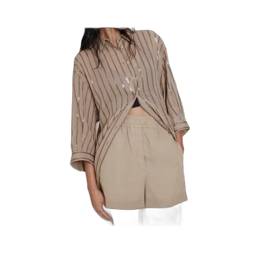 Sequin-Embellished Striped Cotton Shirtdress