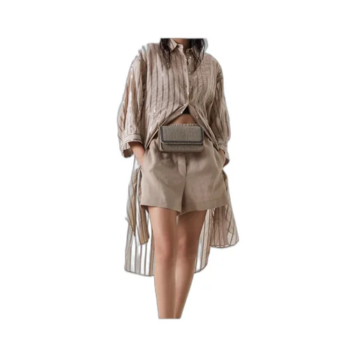 Sequin-Embellished Striped Cotton Shirtdress