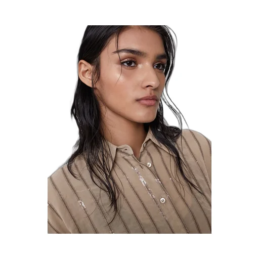 Sequin-Embellished Striped Cotton Shirtdress