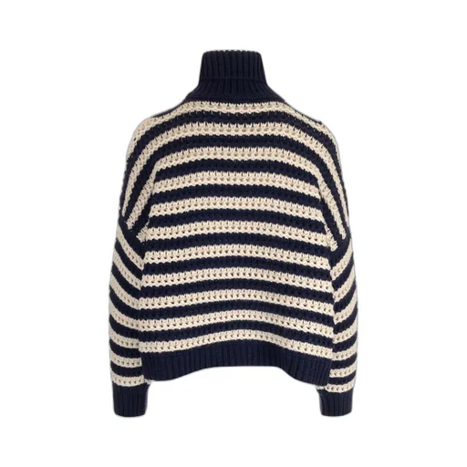 Open-Knitted Striped Roll-Neck Jumper