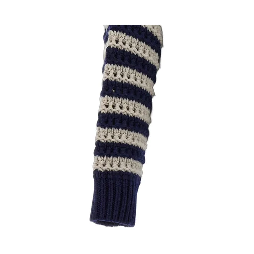 Open-Knitted Striped Roll-Neck Jumper