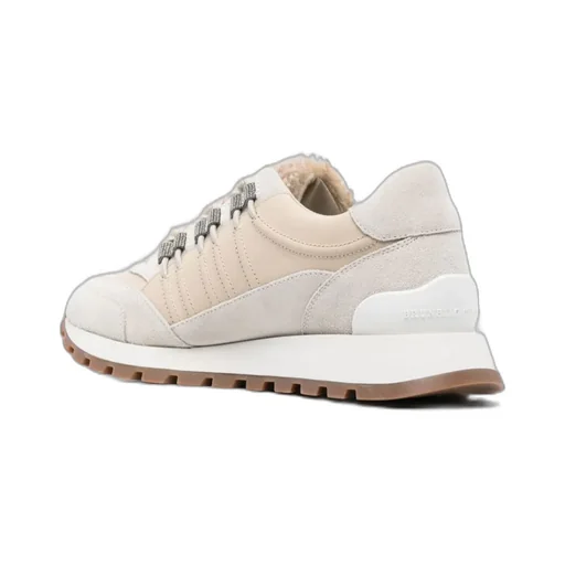 Shearling-Trim Low-Top Sneakers