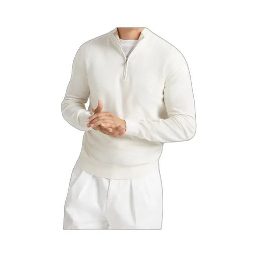 Funnel-Neck Knitted Polo Shirt