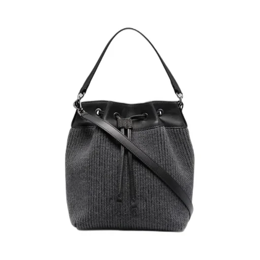 Drawstring Cable-Knit Tote Bag