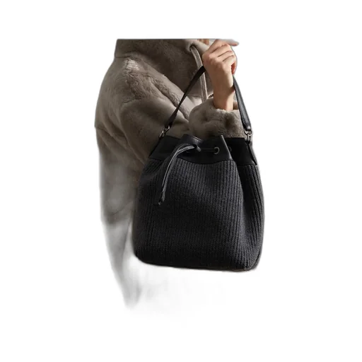 Drawstring Cable-Knit Tote Bag