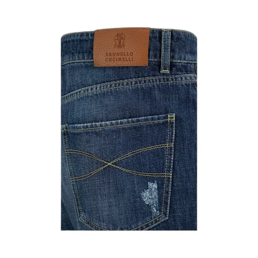 Logo-Embroidered Distressed Jeans