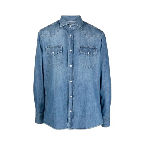 Button-Up Straight Hem Denim Shirt