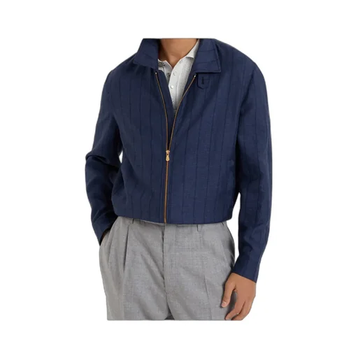 Stripe-Detailed Zip-Up Jacket