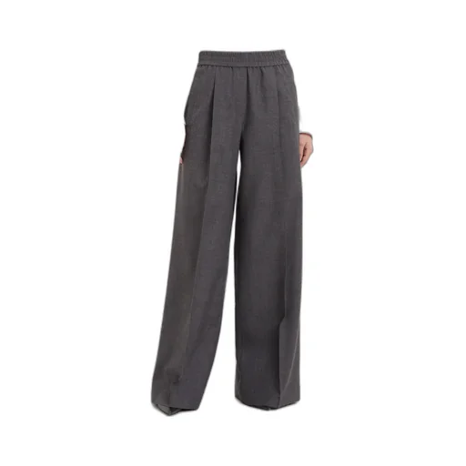 High-Waist Elastic-Waist Wide-Leg Trousers