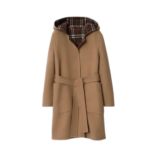 Checked Hooded Belted Reversible Coat