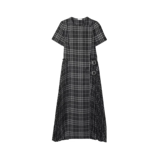 Check Printed Short-Sleeved Dress