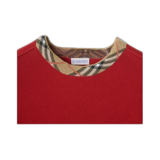 Checked-Neck Knitted Jumper