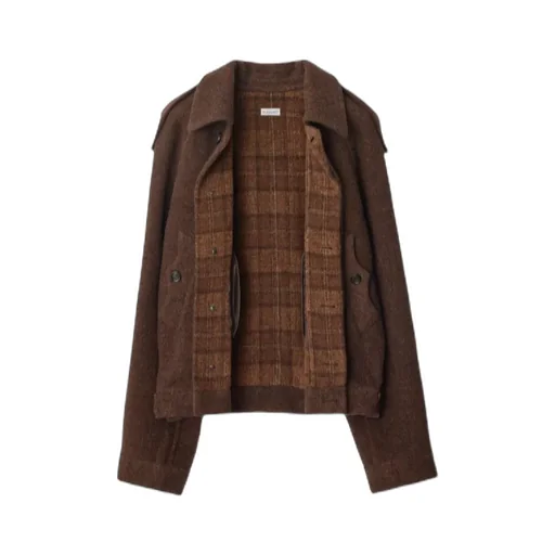 Detachable Checked Fringed Scarf Jacket