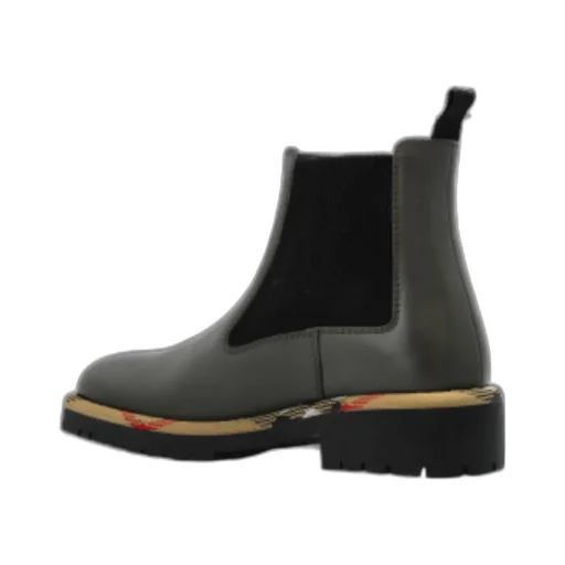 Checked-Trim Ankle Boots