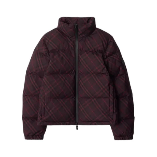 Checked Zip-Up Puffer Jacket