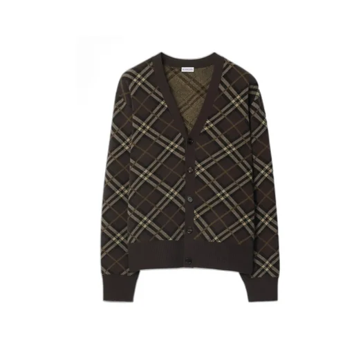 Checked V-Neck Knitted Cardigan