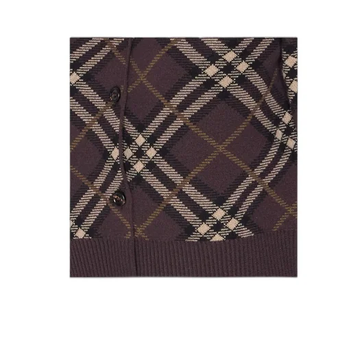 Checked Crewneck Knitted Cardigan