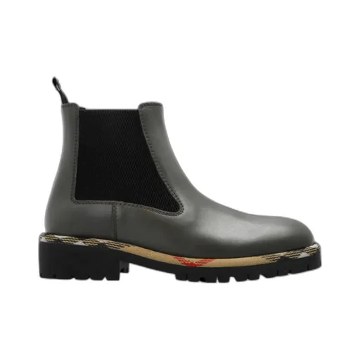 Checked-Trim Ankle Boots