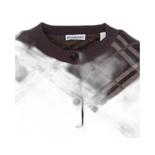 Checked Crewneck Knitted Cardigan