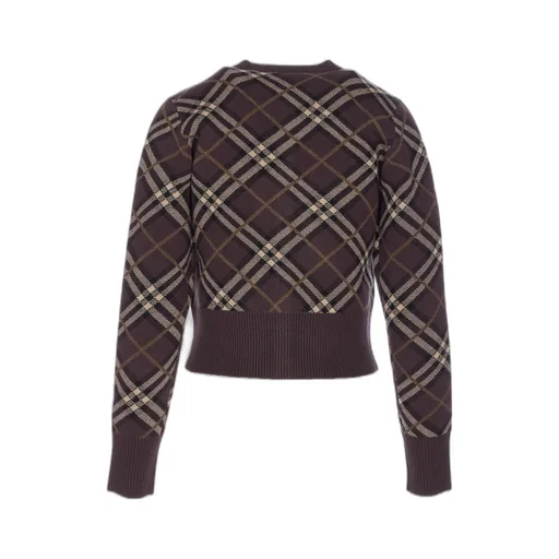 Checked Crewneck Knitted Cardigan