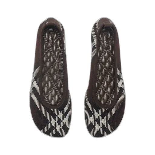 Checked Knitted Slip-On Ballerina Shoes