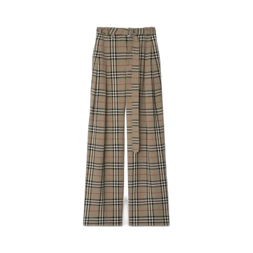 Straight-Leg Checked Belted Trousers