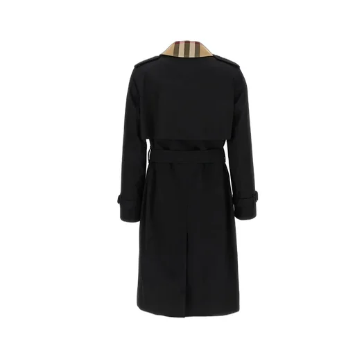 Long Check Collar Gabardine Trench Coat
