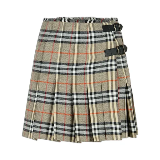 Checked Pleated Fringed-Waist Mini Skirt