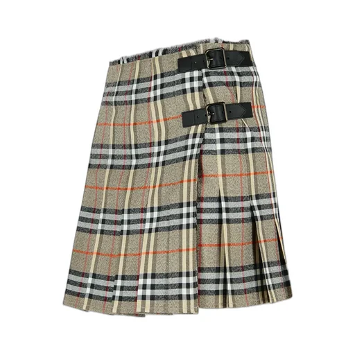 Checked Pleated Fringed-Waist Mini Skirt
