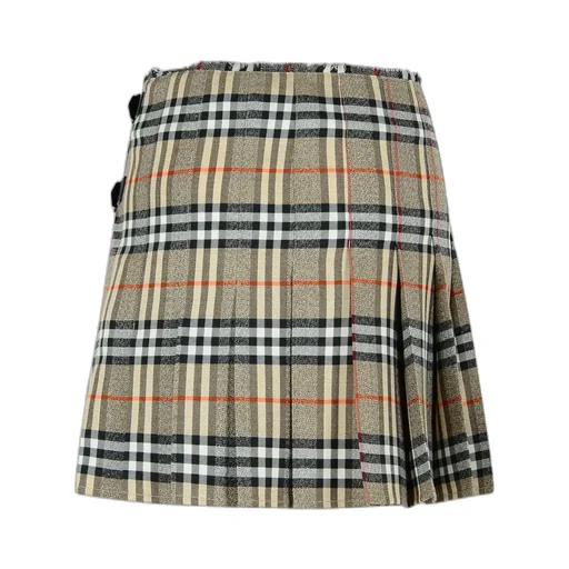 Checked Pleated Fringed-Waist Mini Skirt